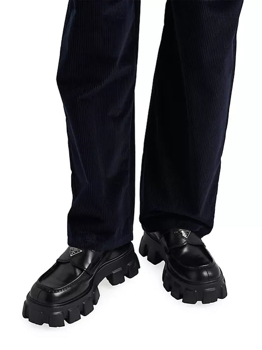 Prada  Monolith Brushed Leather Loafers