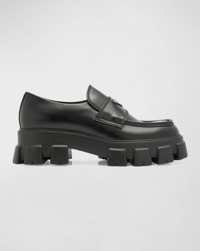 Prada Men's Monolith Lug-Sole Brushed Leather Loafers